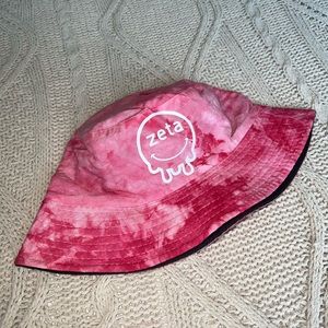 Zeta Smiley Pink Tie-Dye Black Reversible Bucket Hat